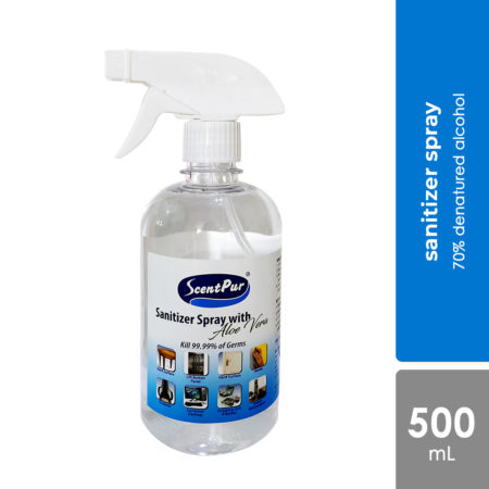 Scentpur Instant Sanitizer Spray Infused with Aloe Vera 500ml | Kills 99.99% of Germs