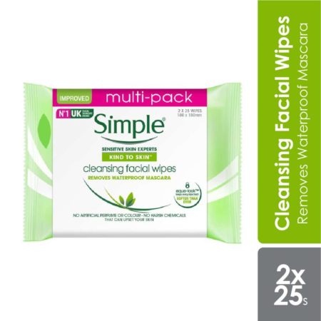 Simple Cleansing Facial Wipes 25's Twin Pack