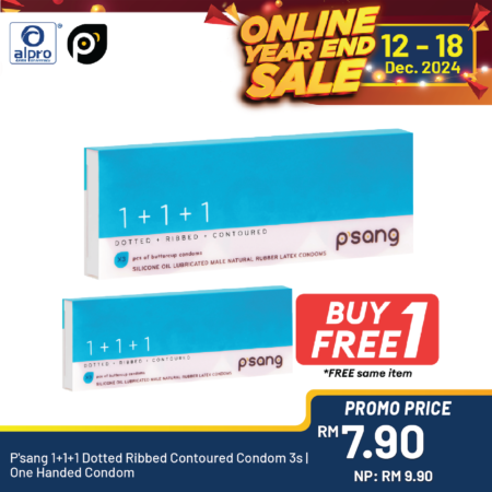 P'sang 1+1+1 Dotted Ribbed Contoured Condom 3s | One Handed Condom