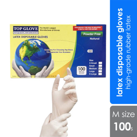 Top Glove Latex Gloves Cw54 (Powder Free) 100s | Size M