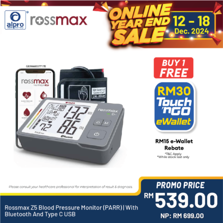 Rossmax Z5 Blood Pressure Monitor (PARR) | With Bluetooth And Type C USB