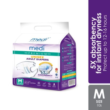 Medi Premium Unisex Adult Diapers (M) 10s | Fast Dry Absorption