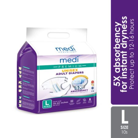 Medi Premium Unisex Adult Diapers (L) 10s