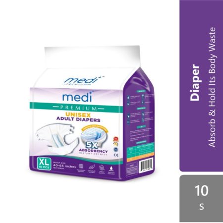 Medi Premium Unisex Adult Diapers (XL) 10s | 5X Absorbency