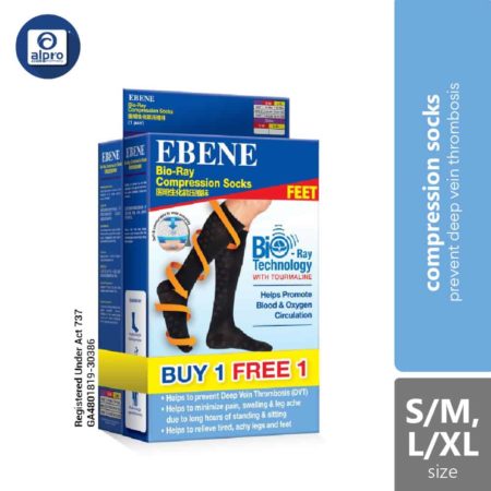 Ebene Bio-ray Compression Socks (S / M)) ( L / XL) Black TP | To Prevent Deep Vein Thrombosis (DVT)