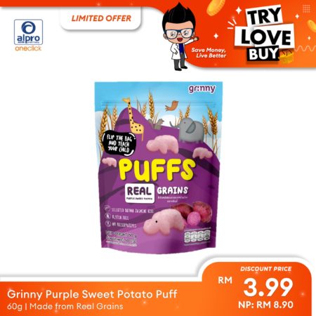 (TLB) Grinny Purple Sweet Potato Puff 60g | Made from Real Grains