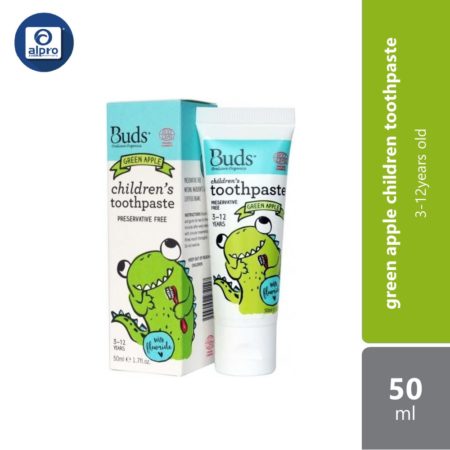 Buds Everyday Children's Toothpaste 3-12 Years 50ml (Green Apple/ Blackcurrant | Defence Capability Against Tooth Decay