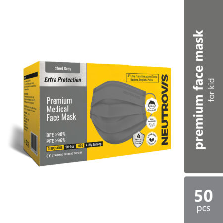 Neutrovis 4ply Premium Medical Face Mask with Extra Protection (Steel Grey) 50s | For Kids